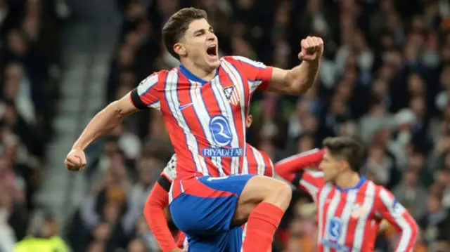 Julian Alvarez celebrates after scoring for Atletico Madrid