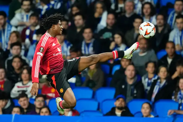 Patrick Dorgu left-back of Manchester United and Denmark in action