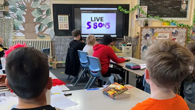 A picture of school students watching the Live Lesson for World Book Day