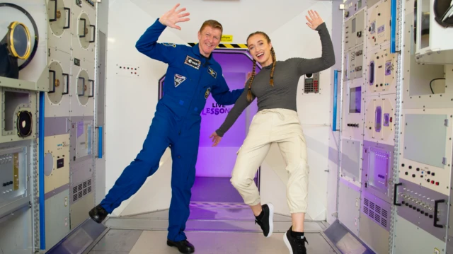 Tim Peake and Grace Webb floating