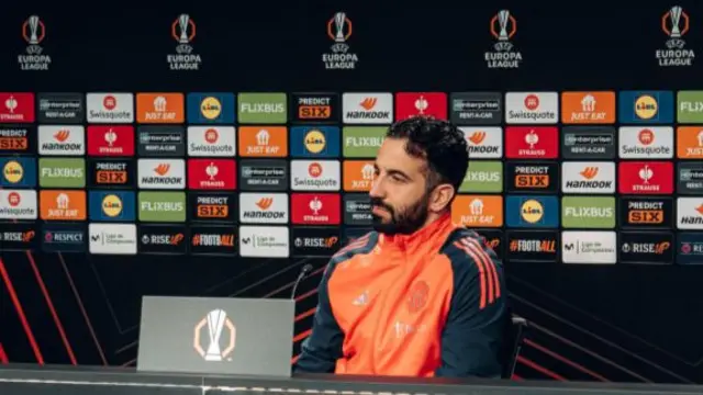 Manchester United manager Ruben Amorim in his Europa League press conference