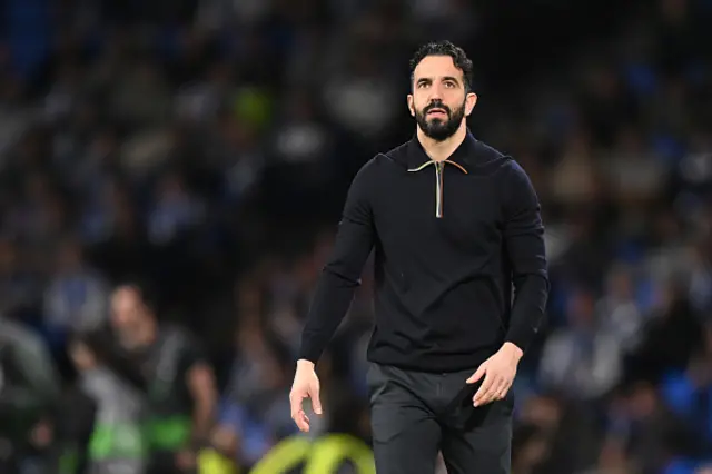 Coach Ruben Amorim of Manchester United looks on