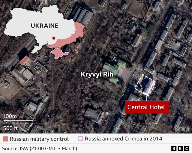 Map showing location of missile attack