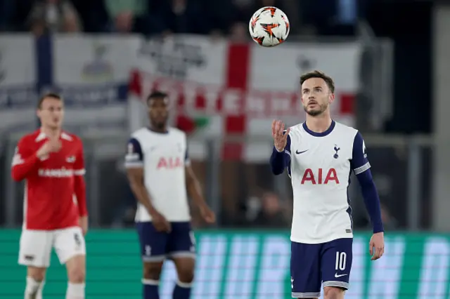 James Maddison of Tottenham Hotspur looks on