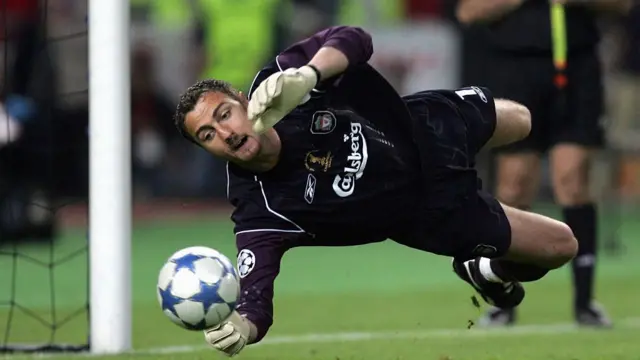 Jerzy Dudek saves a penalty in 2005 Champions League final