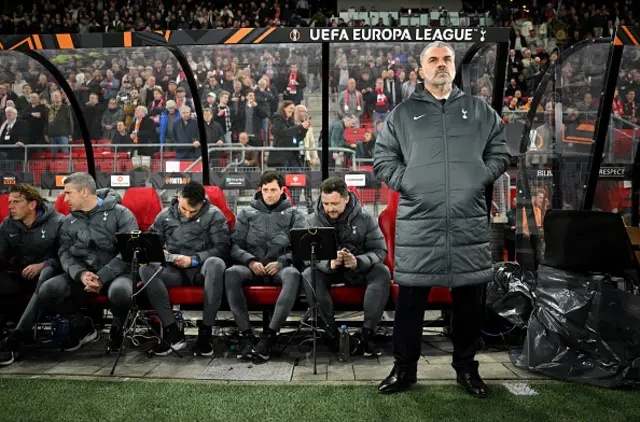 Ange Postecoglou, Manager of Tottenham Hotspur, looks on