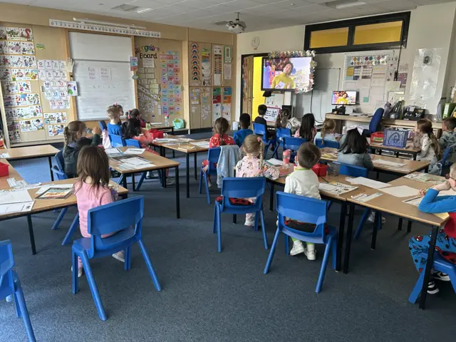 A photograph of school children watching the Live Lesson for World Book Day 2025