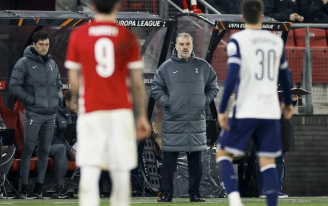 Tottenham Hotspur FC coach Ange Postecoglou looks on