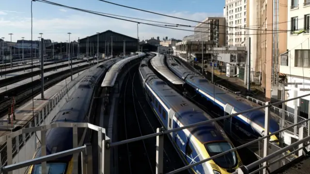 Eurostar trains parked at platforms at Gare du Nord