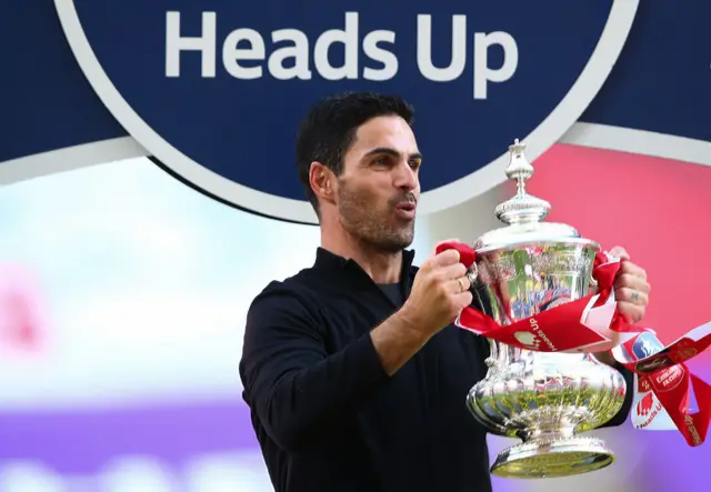 Mikel Arteta with the FA Cup in 2020