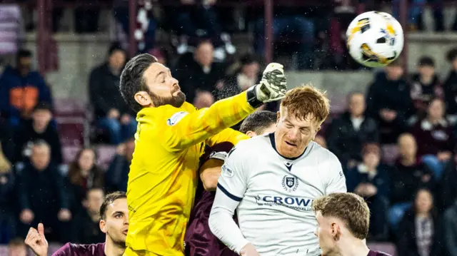 Hearts goalkeeper Craig Gordon punches clear