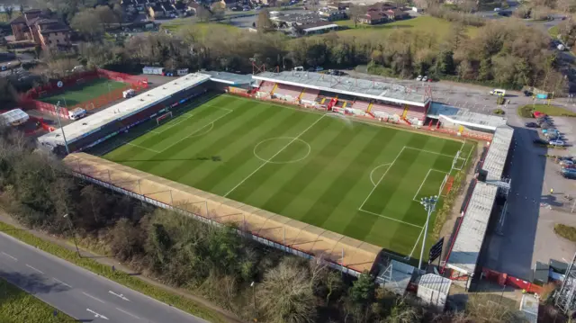 Aerial view of Broadfield Stadium, Crawley