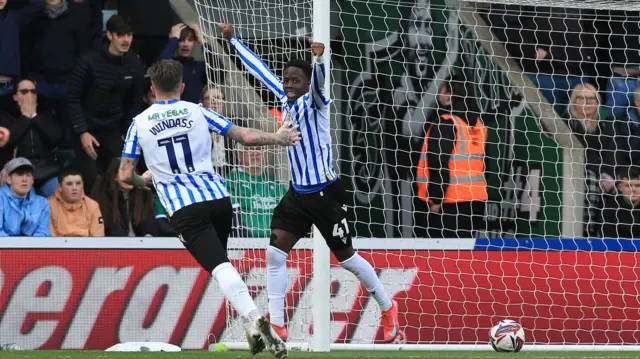 Djiedi Gassama celebrates Nathanael Ogbeta's own goal