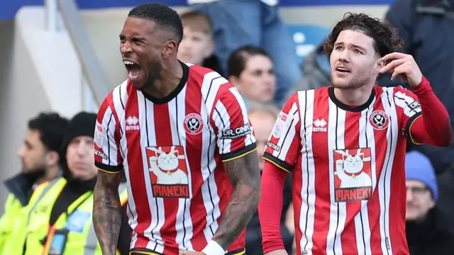 Tyrese Campbell of Sheffield United celebrates scoring