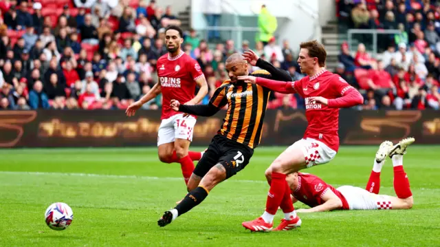 Joao Pedro scores the opening goal for Hull at Bristol City