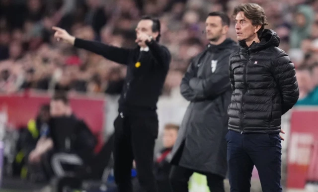 Brentford manager Thomas Frank looks on