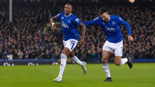 Ashley Young of Everton celebrates his goal against Wolves