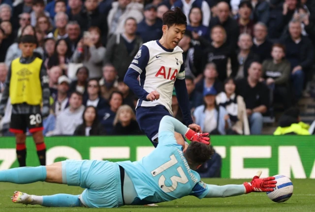 AFC Bournemouth's Kepa Arrizabalaga fouls Tottenham Hotspur's Son Heung-min