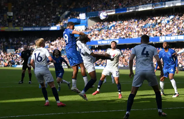 Wesley Fofana of Chelsea jumps for the ball