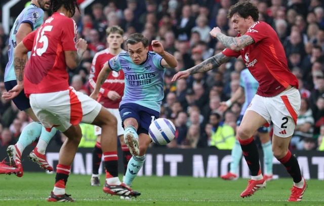 Arsenal's Leandro Trossard shoots at goal