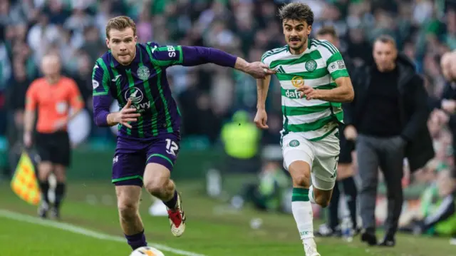 Hibernian's Chris Cadden with Celtic's Jota