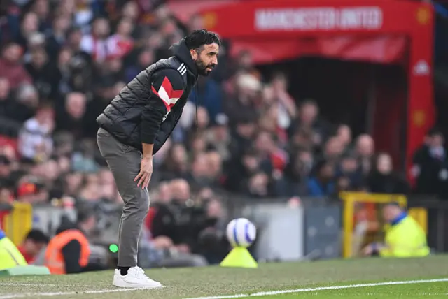 Ruben Amorim, Manager of Manchester United, looks on