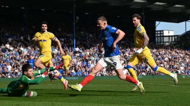 Goal 1-0 - Colby Bishop (9) of Portsmouth scores the opening goal beating Illan Meslier