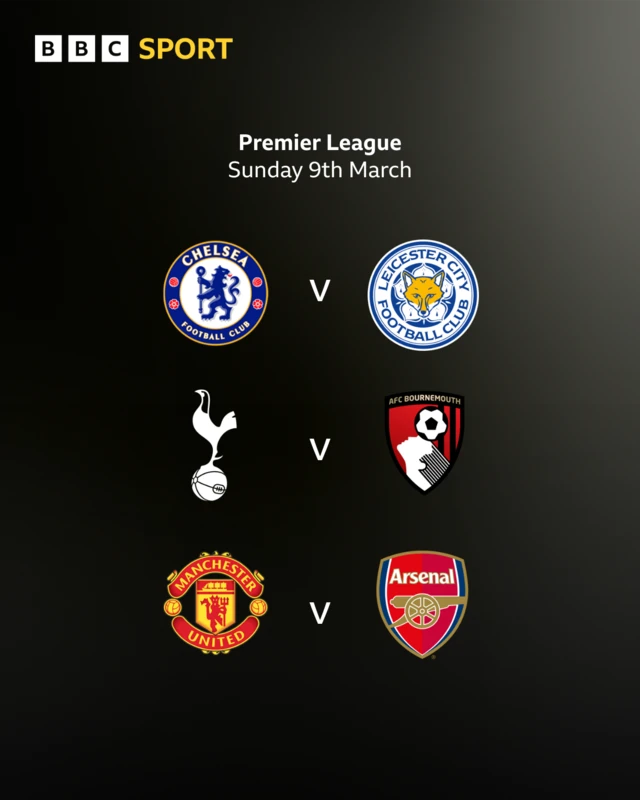 Graphic showing three Premier League fixtures