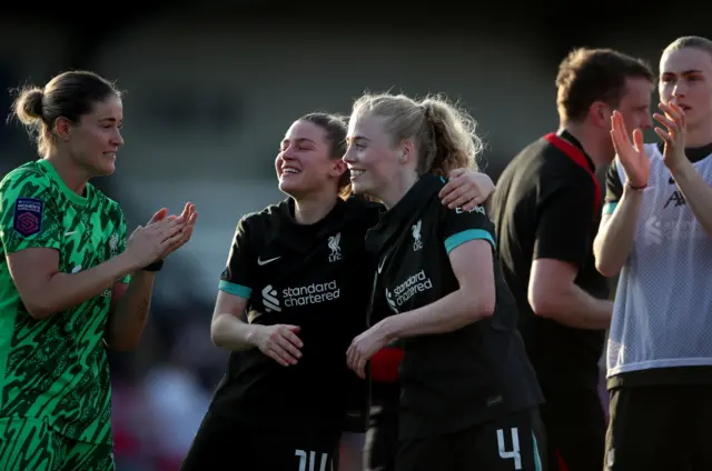 LFC players celebrate at full time