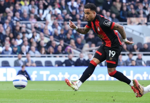 AFC Bournemouth's Justin Kluivert scores their second goal before it is disallowed after a VAR review