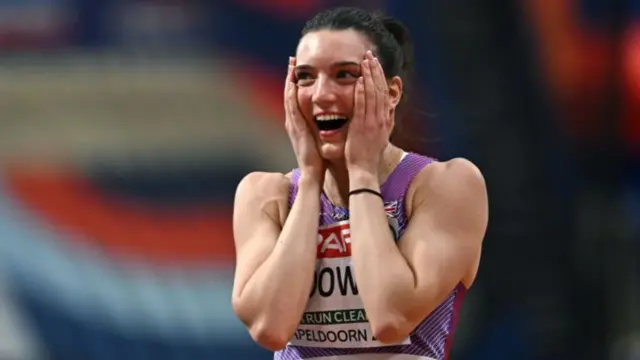 Jade O’Dowda smiling after recording a personal best in the high jump