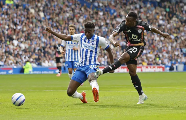 Patson Daka shoots at goal