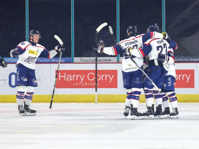 Stars celebrate the game tying goal