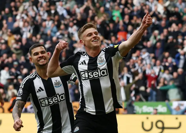 Harvey Barnes celebrates after scoring