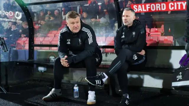 Salford City's Karl Robinson and Ryan Giggs