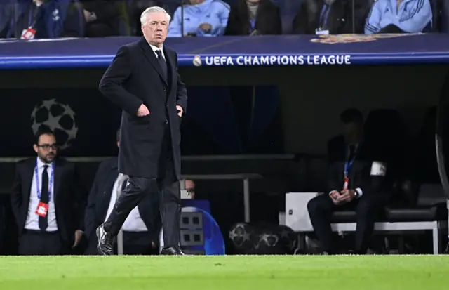 Head Coach Carlo Ancelotti of Real Madrid gives tactics to his players