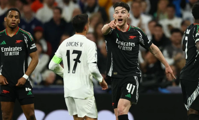 Arsenal's Declan Rice reacts