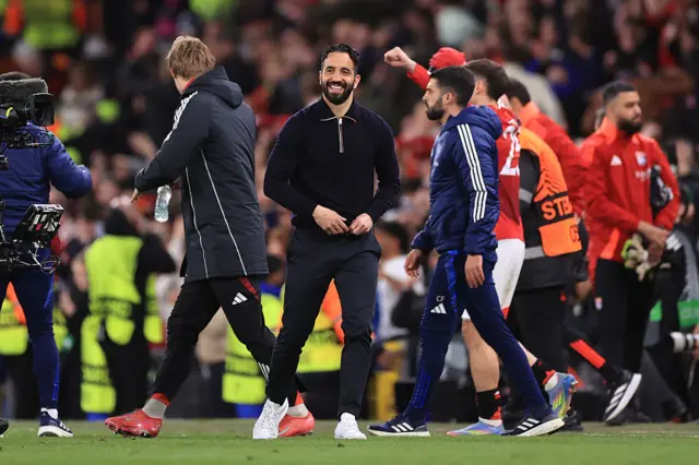 A big smile for Manchester United manager Ruben Amorim at full time