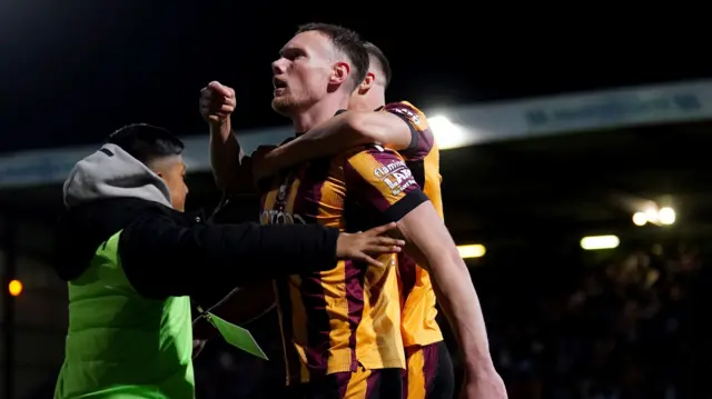 Ciaran Kelly celebrates for Bradford City