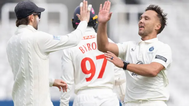 Dane Paterson celebrates wicket for Middlesex
