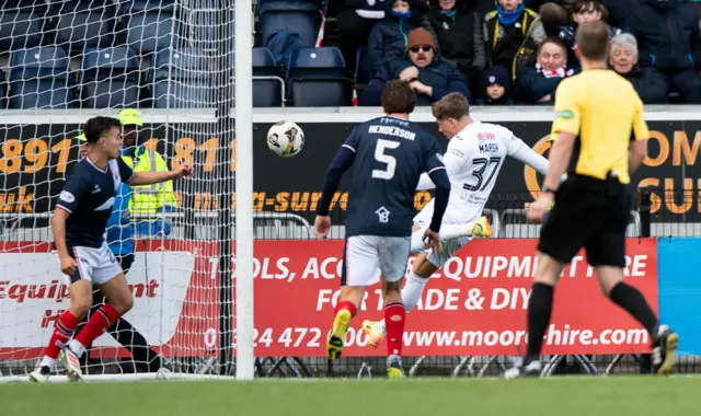 Aiden Marsh scores for Raith Rovers to make it 1-1 against Falkirk