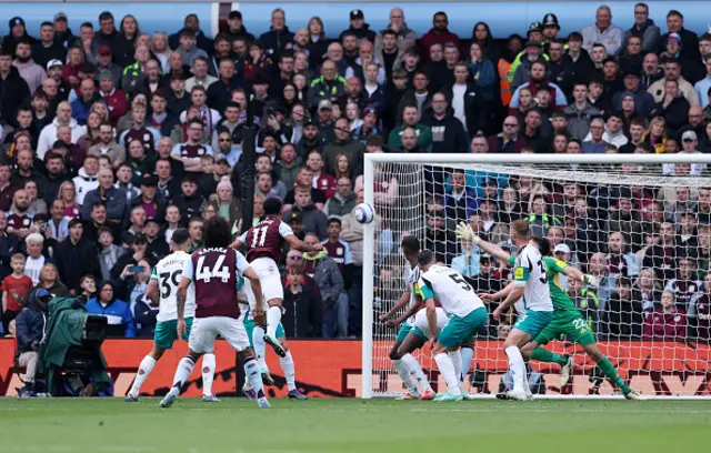 Ollie Watkins of Aston Villa misses a chance