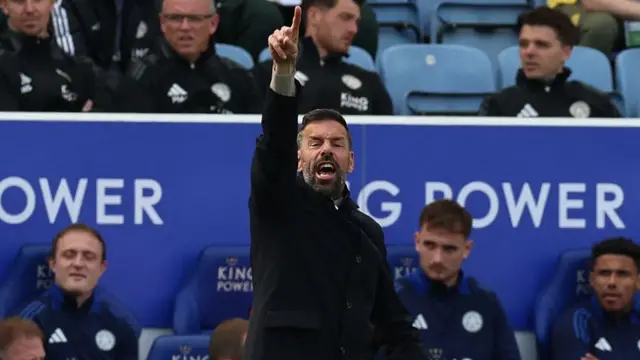 Leicester City manager Ruud van Nistelrooy gestures on the touchline