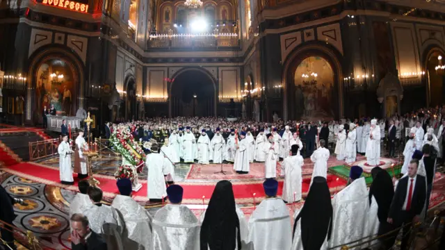 the Orthodox Easter service at the Cathedral of Christ the Saviour in Moscow, Russia