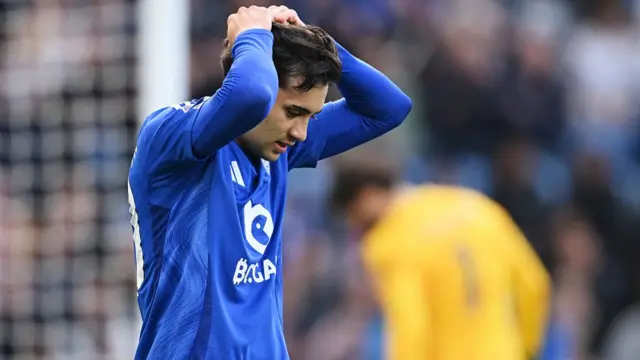 Facundo Buonanotte of Leicester City reacts