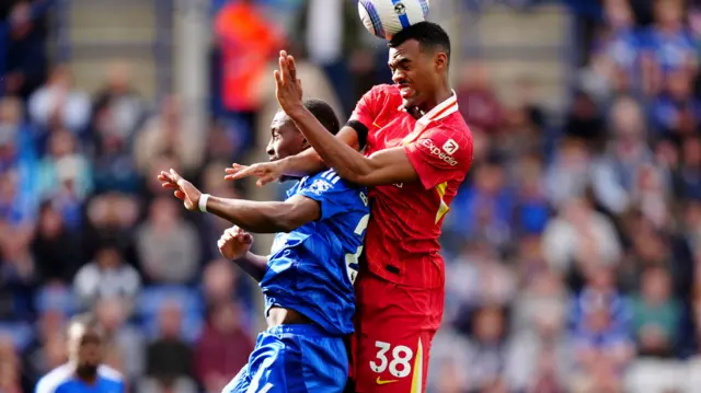 Leicester City's Boubakary Soumare (left) and Liverpool's Ryan Gravenberch (right) battle for the ball