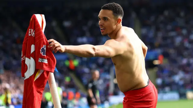 Liverpool's Trent Alexander-Arnold celebrates scoring their first goal