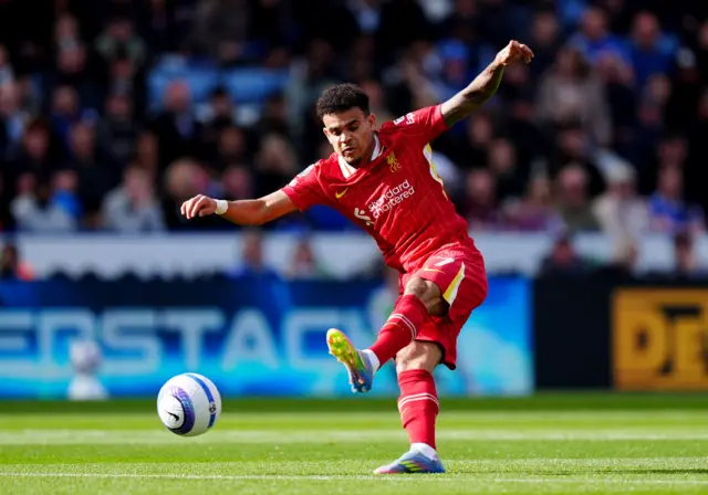 Luis Diaz shoots at the goal