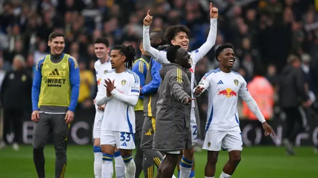 Leeds players celebrate at full-time