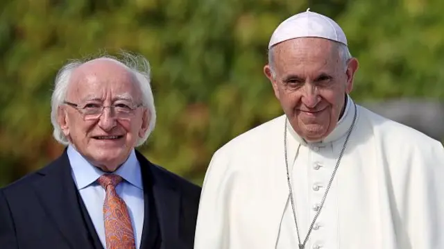 Pope Francis meets the President of Ireland Michael D. Higgins at Aras an Uachtarain